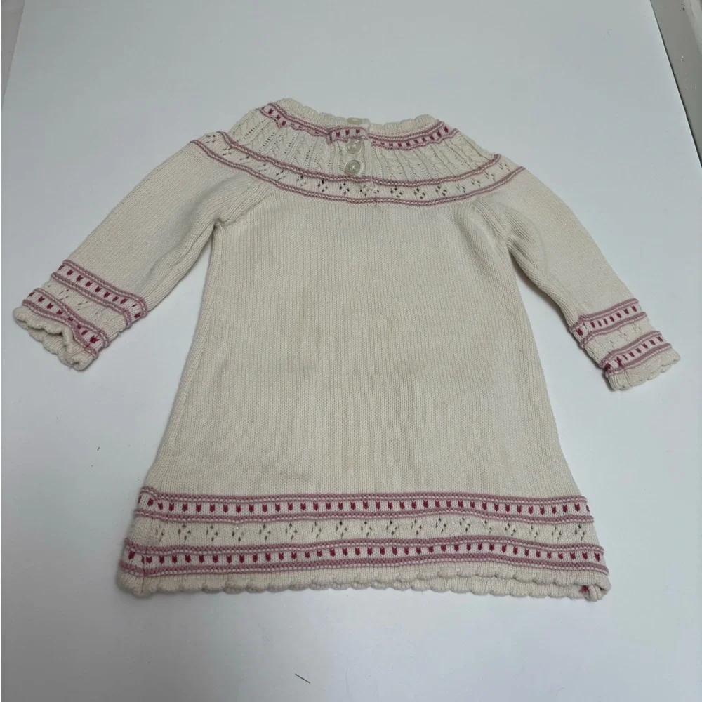 Heirlooms‎ by Polly Flinders knit sweater dress, cream pink bows 3-6 months